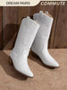 Women's Western Cowboy Mid-Calf Boots Pointed Toe Comfortable Commuter White Boots